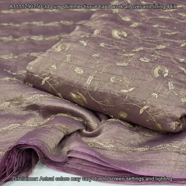 D Pure Shimmer Tissue Fabric with Handwork | Jaal & Lining Designs