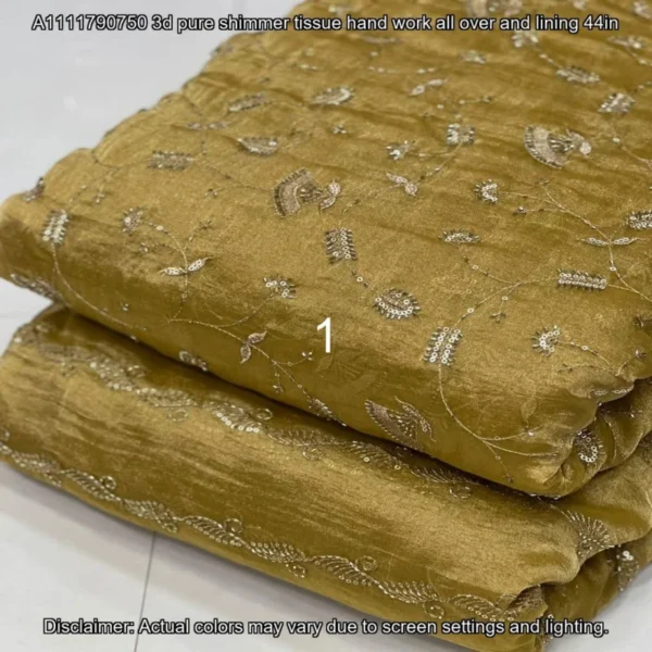D Pure Shimmer Tissue Fabric with Handwork | Jaal & Lining Designs