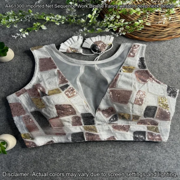 Imported net sequence blouse fancy western design - High-Quality Fabric