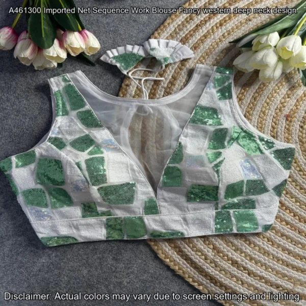 Imported net sequence blouse fancy western design - High-Quality Fabric