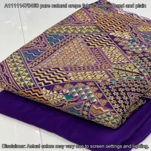 Natural Crepe Designer Fabric – 44″ Embroidered | Buy Now