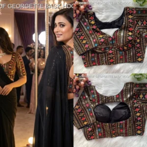Shweta tiwari style black georgette embroidered blouse back hook - High-Quality Fabric