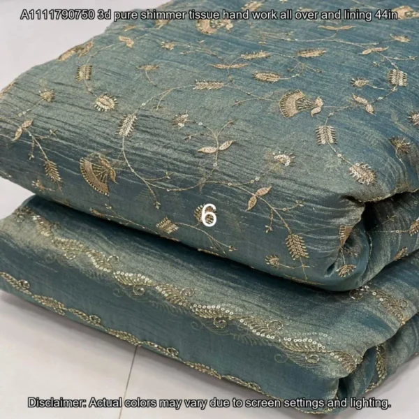 D Pure Shimmer Tissue Fabric with Handwork | Jaal & Lining Designs