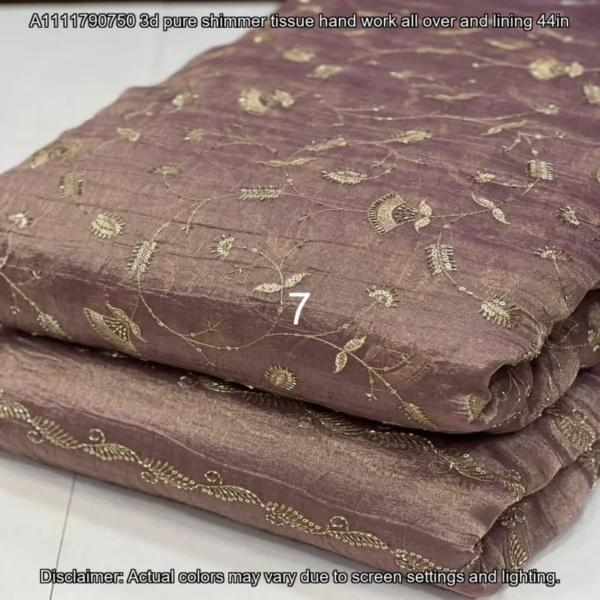 D Pure Shimmer Tissue Fabric with Handwork | Jaal & Lining Designs