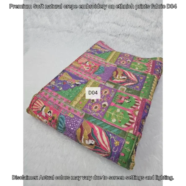 Premium soft crepe embroidered fabric 448243 ethnic prints - High-Quality Fabric