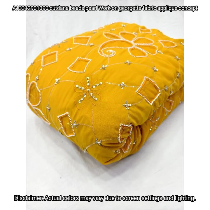 Cutdana Pearl Beads Georgette Applique – Dyeable Fabric