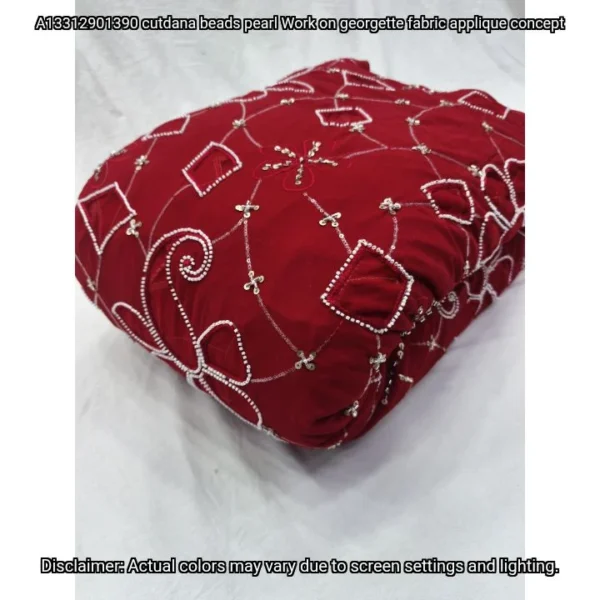 Cutdana Pearl Beads Georgette Applique – Dyeable Fabric