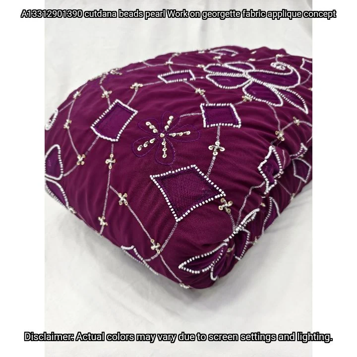 Cutdana Pearl Beads Georgette Applique – Dyeable Fabric