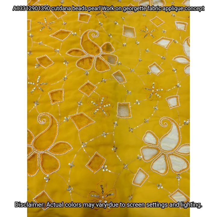 Cutdana Pearl Beads Georgette Applique – Dyeable Fabric