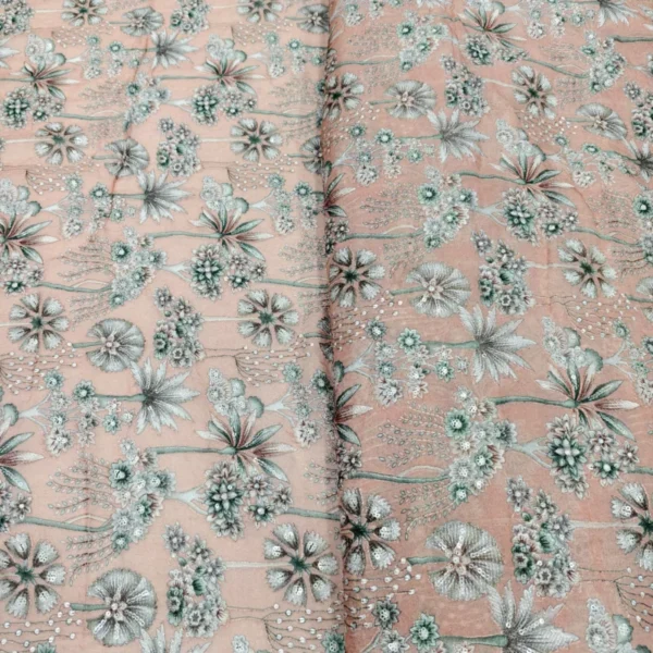 Beautiful position print embroidery on pure organza fabric 8211 amrut dresses - High-Quality Fabric