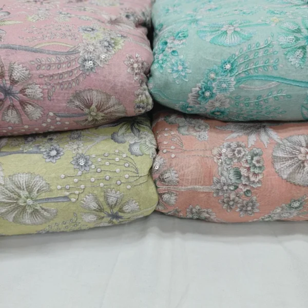 Beautiful position print embroidery on pure organza fabric 8211 amrut dresses - High-Quality Fabric