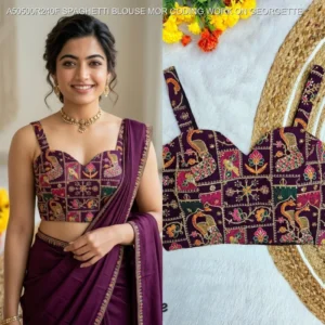 Bridal spaghetti blouse with mor coding 038 multi thread work 8 colors - High-Quality Fabric