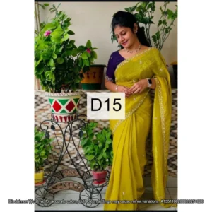 Candy crush silk saree embroidery 038 moti work scalloped border - High-Quality Fabric