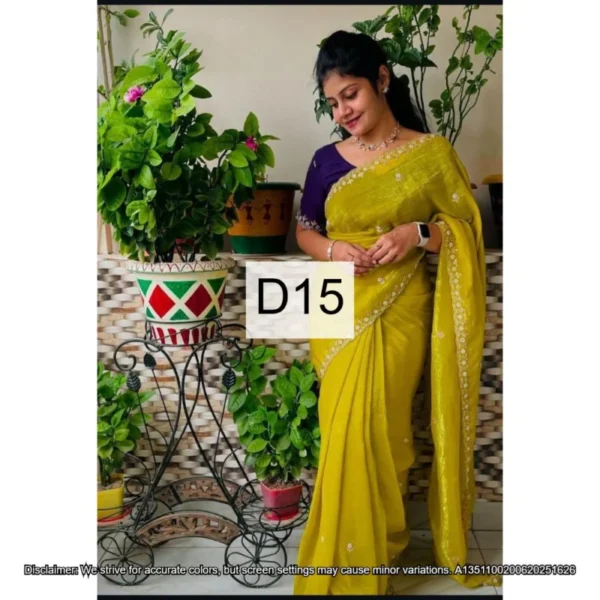 Candy crush silk saree embroidery 038 moti work scalloped border - High-Quality Fabric