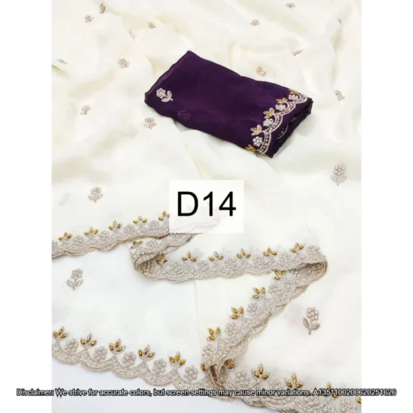 Candy crush silk saree embroidery 038 moti work scalloped border - High-Quality Fabric
