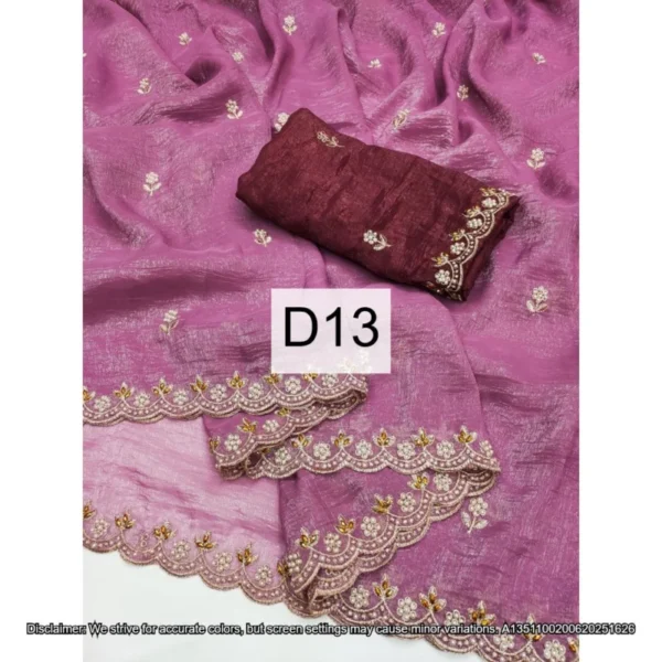 Candy crush silk saree embroidery 038 moti work scalloped border - High-Quality Fabric