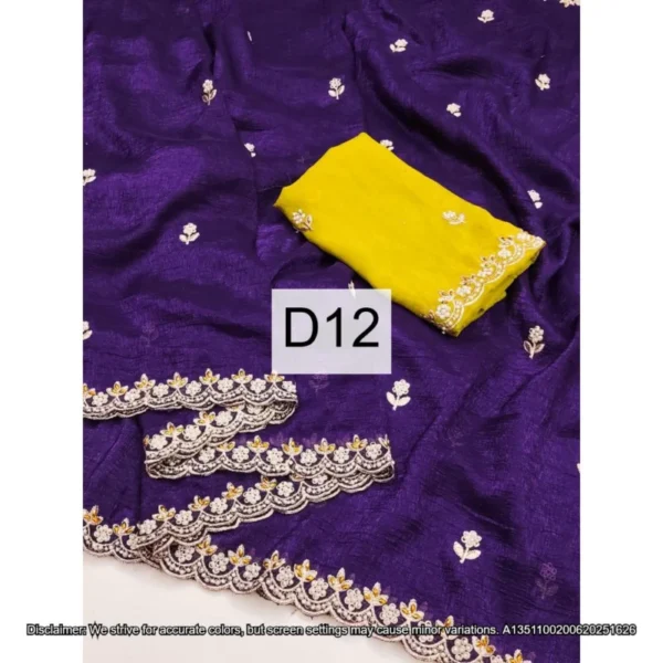 Candy crush silk saree embroidery 038 moti work scalloped border - High-Quality Fabric