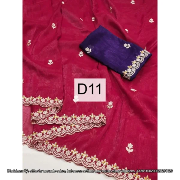 Candy crush silk saree embroidery 038 moti work scalloped border - High-Quality Fabric