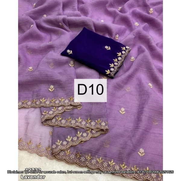 Candy crush silk saree embroidery 038 moti work scalloped border - High-Quality Fabric