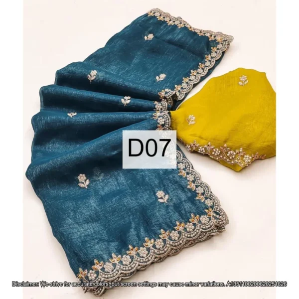 Candy crush silk saree embroidery 038 moti work scalloped border - High-Quality Fabric