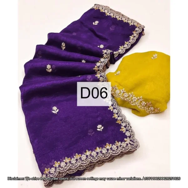 Candy crush silk saree embroidery 038 moti work scalloped border - High-Quality Fabric