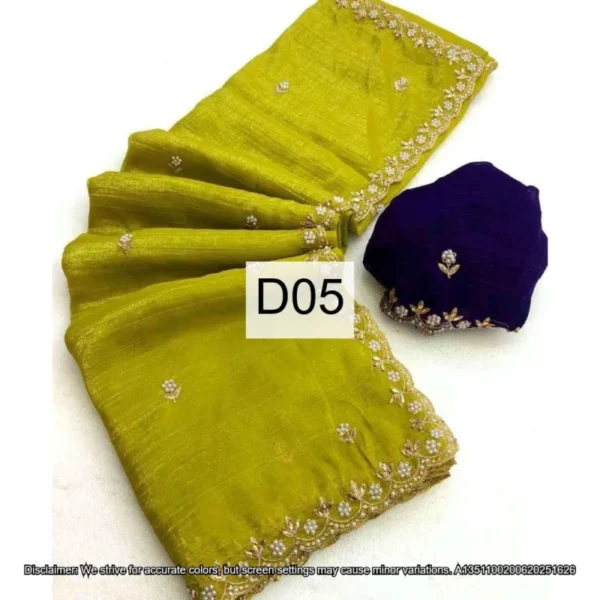 Candy crush silk saree embroidery 038 moti work scalloped border - High-Quality Fabric