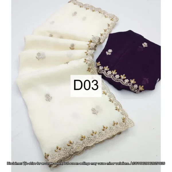 Candy crush silk saree embroidery 038 moti work scalloped border - High-Quality Fabric