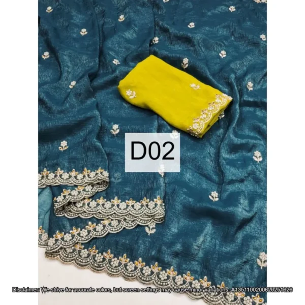Candy crush silk saree embroidery 038 moti work scalloped border - High-Quality Fabric