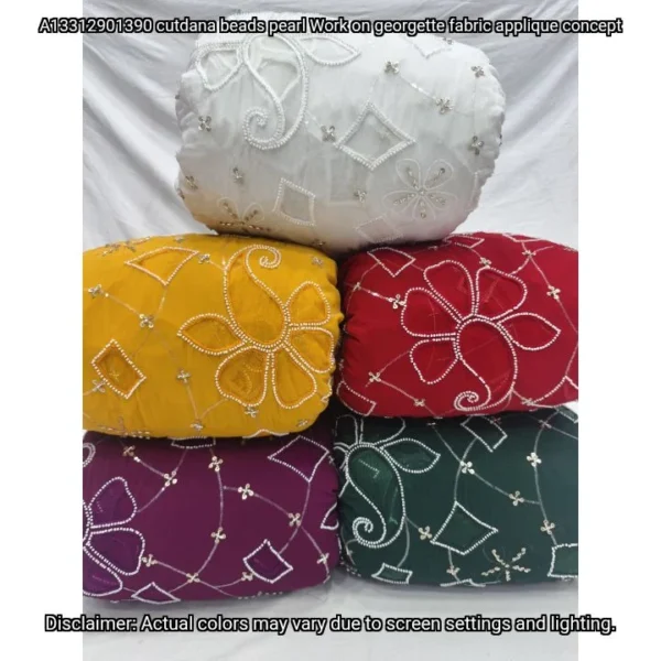 Cutdana Pearl Beads Georgette Applique – Dyeable Fabric