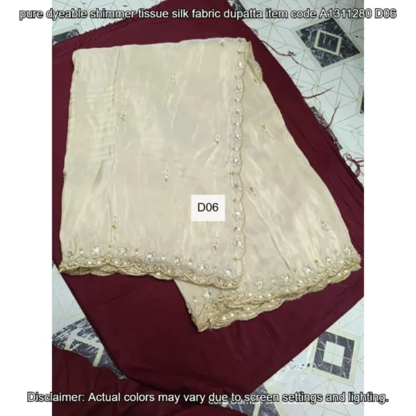 Dyeable shimmer tissue silk dupatta with cutwork a1311280 - High-Quality Fabric