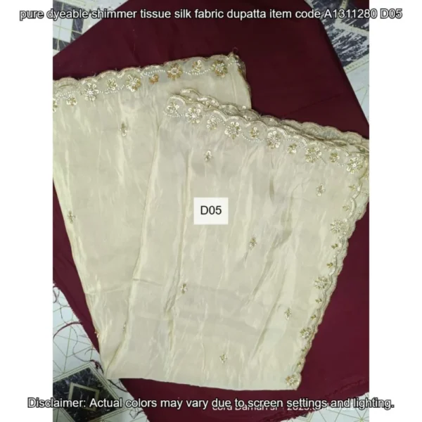 Dyeable shimmer tissue silk dupatta with cutwork a1311280 - High-Quality Fabric