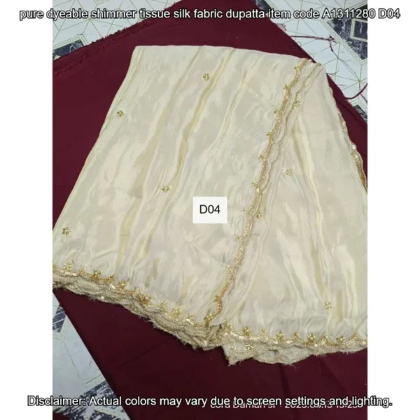 Dyeable shimmer tissue silk dupatta with cutwork a1311280 - High-Quality Fabric