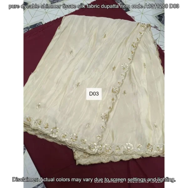 Dyeable shimmer tissue silk dupatta with cutwork a1311280 - High-Quality Fabric