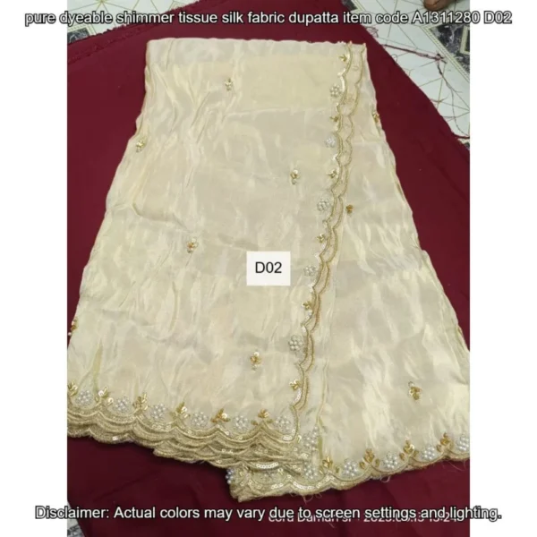 Dyeable shimmer tissue silk dupatta with cutwork a1311280 - High-Quality Fabric