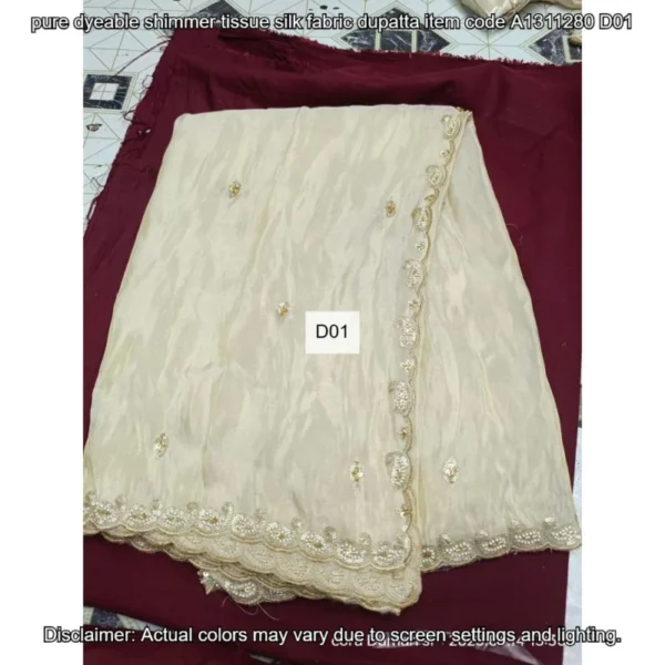 Dyeable shimmer tissue silk dupatta with cutwork a1311280 - High-Quality Fabric