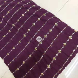 Elegant georgette fabric with horizontal cutdana pipe sequins 448243 wide - High-Quality Fabric
