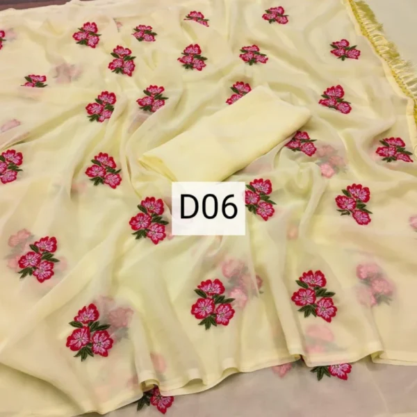 Georgette saree with floral embroidery - High-Quality Fabric