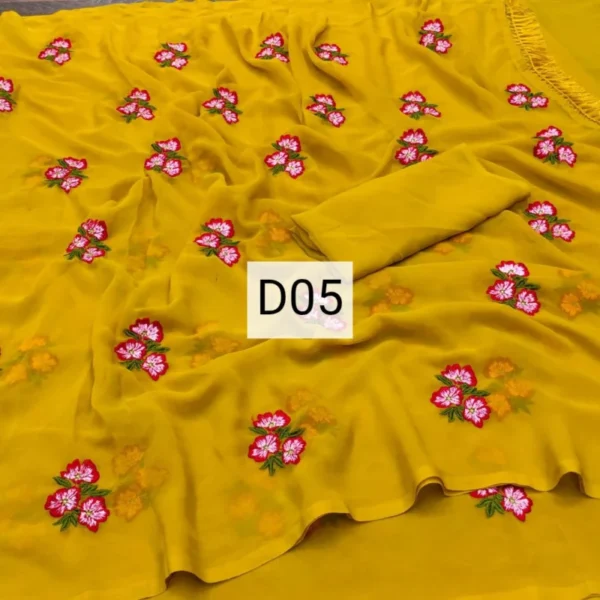 Georgette saree with floral embroidery - High-Quality Fabric
