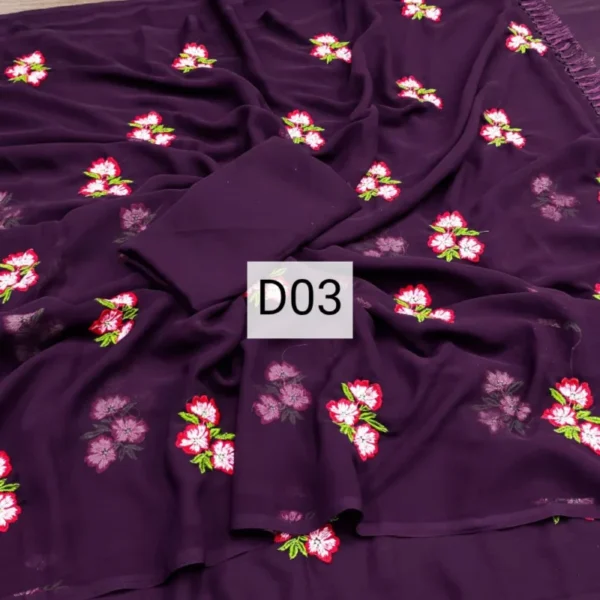 Georgette saree with floral embroidery - High-Quality Fabric