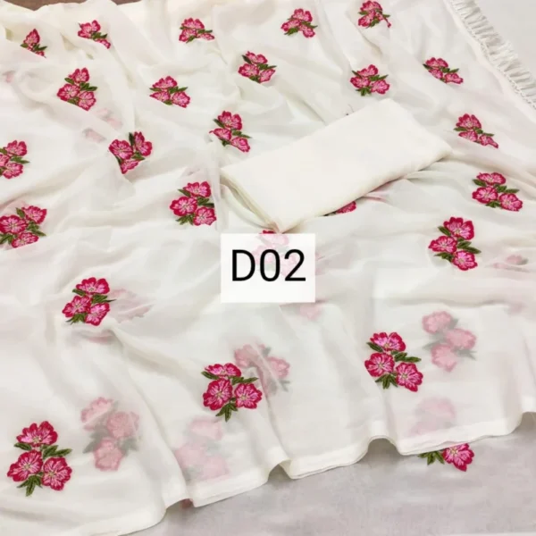 Georgette saree with floral embroidery - High-Quality Fabric