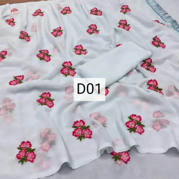 Georgette saree with floral embroidery - High-Quality Fabric