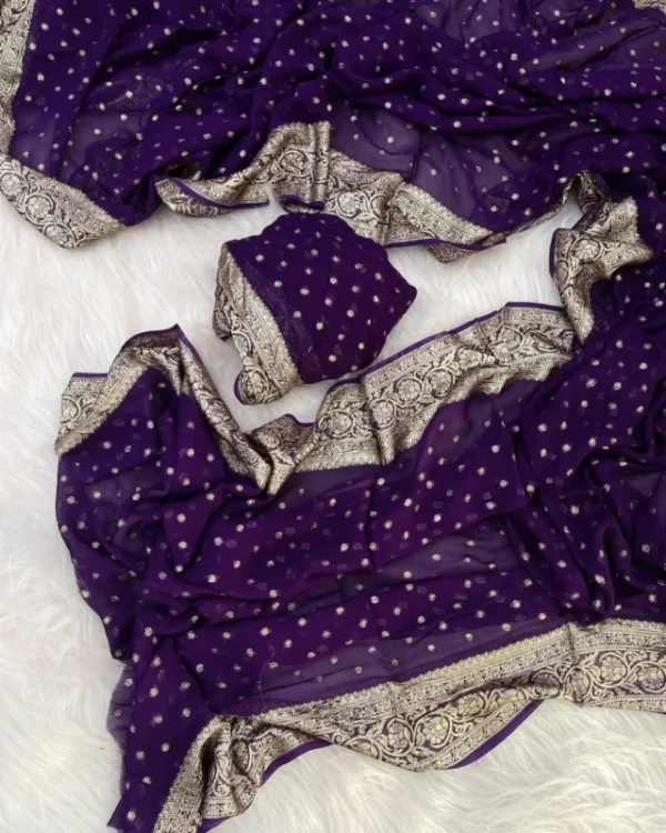Georgette viscose banarasi weaving saree running blouse - High-Quality Fabric