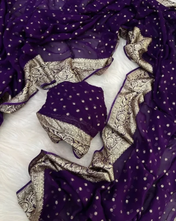 Georgette viscose banarasi weaving saree running blouse - High-Quality Fabric