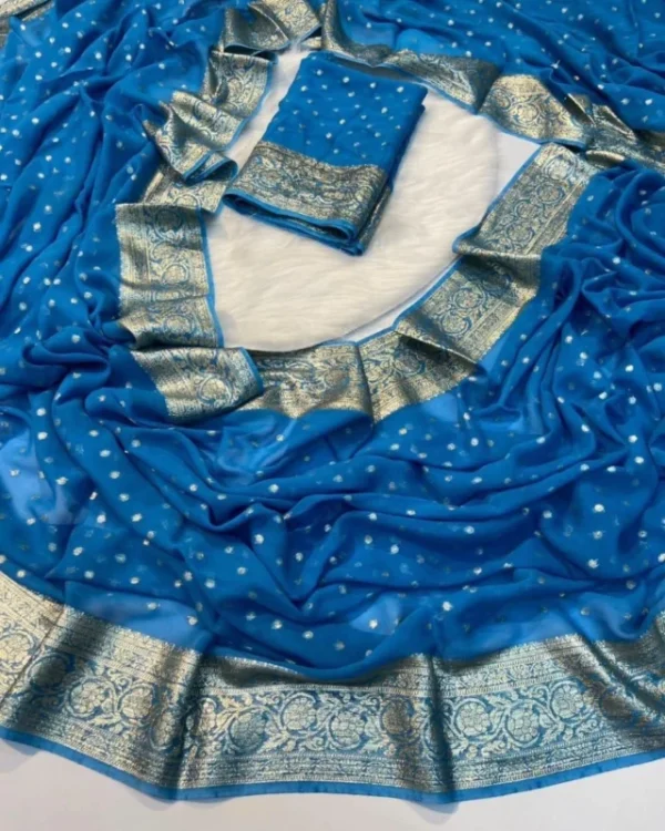 Georgette viscose banarasi weaving saree running blouse - High-Quality Fabric