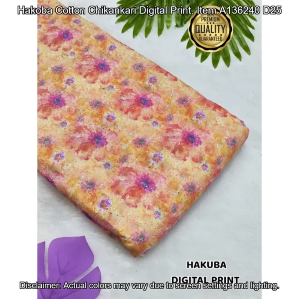 Hakoba cotton chikankari fabric digital prints 038 soft feel - High-Quality Fabric