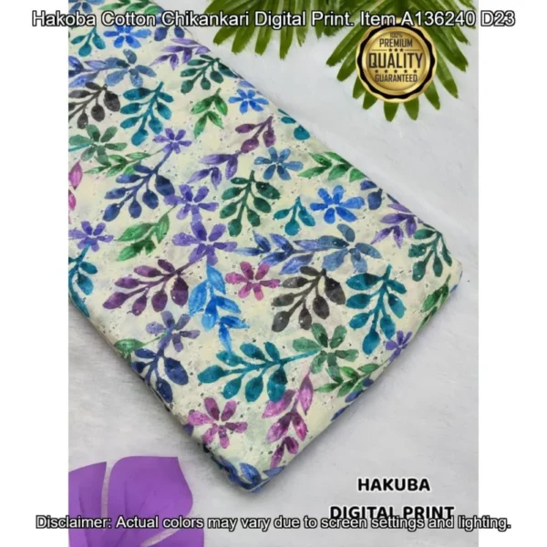 Hakoba cotton chikankari fabric digital prints 038 soft feel - High-Quality Fabric