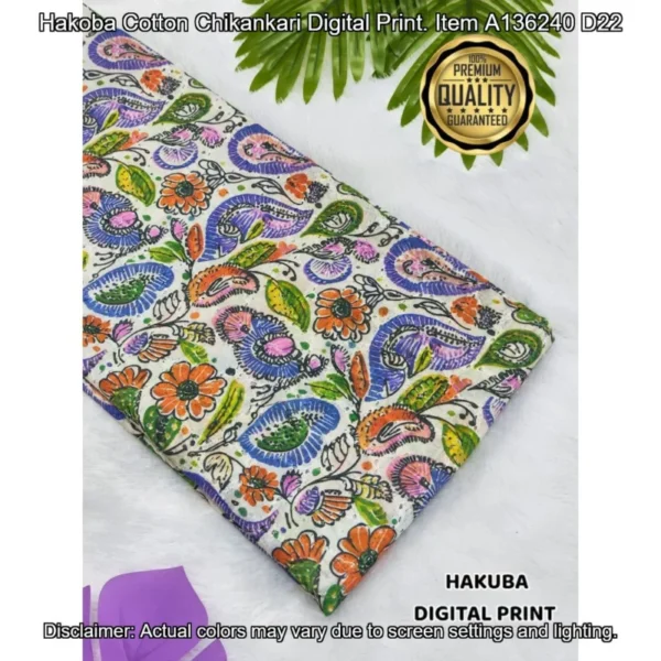 Hakoba cotton chikankari fabric digital prints 038 soft feel - High-Quality Fabric