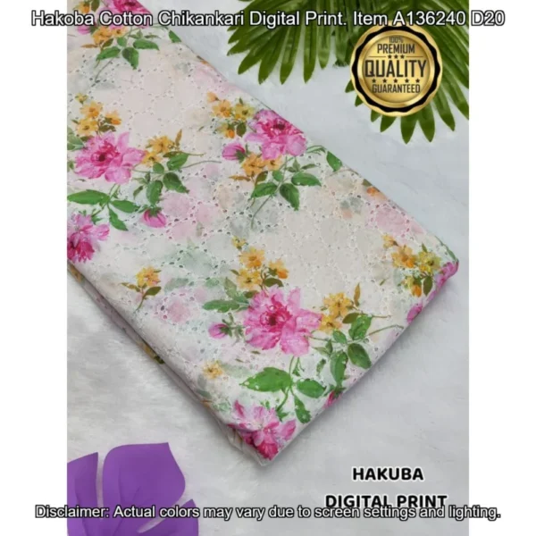 Hakoba cotton chikankari fabric digital prints 038 soft feel - High-Quality Fabric