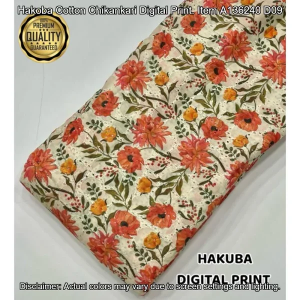 Hakoba cotton chikankari fabric digital prints 038 soft feel - High-Quality Fabric
