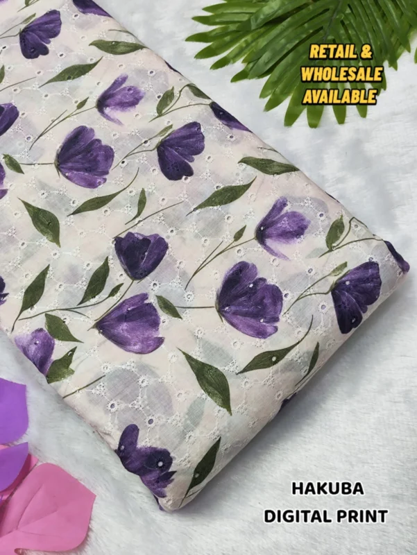 Hakoba cotton chikankari fabric digital prints 038 soft feel - High-Quality Fabric